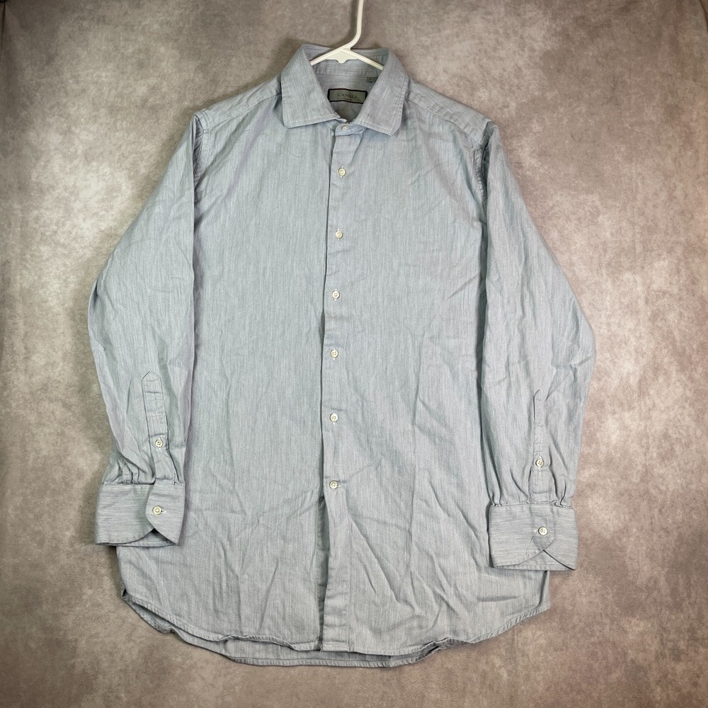 Canali Shirt Mens 17 43 Blue Button Up Long Sleeve Casual Formal Made in Italy